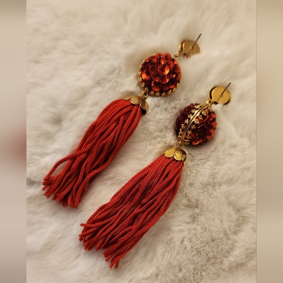 Vintage Red Tassel and sequin earrings - Picture 4 of 7